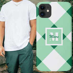 Gingham - Middelgrote en lichte groene telefoontas iPhone 11 Hoesje