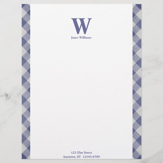 Gingham Monogram Letterhead Persoonlijk Briefhoofd (Voorkant)