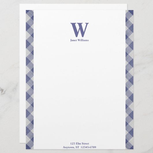 Gingham Monogram Letterhead Persoonlijk Briefhoofd (Voorkant / Achterkant)
