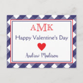 Gingham Monogram Valentijnse klaslokaalkaarten Briefkaart (Voorkant)