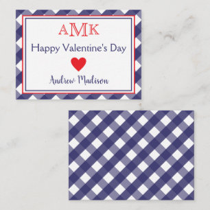 Gingham Monogram Valentijnse klaslokaalkaarten Notitiekaartje