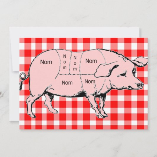 Gingham Nom Pig BBQ Uitnodiging (Voorkant)