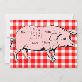 Gingham Nom Pig BBQ Uitnodiging