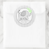 Gingham Olifant met Groene Harten Ronde Sticker (Tas)