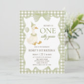 Gingham One Silly Goose 1st Birthday Invitation (Debout devant)