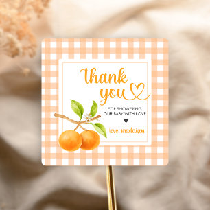 Gingham Oranje Baby Shower Vierkante Sticker