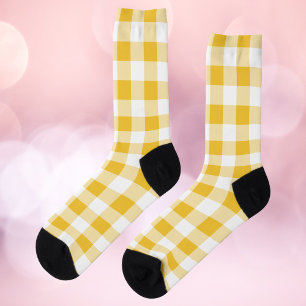 Gingham Patroon Geel en Wit Sokken