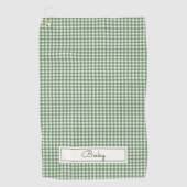 Gingham Patroon in Groen met Naam Golfhanddoek (Voorkant)