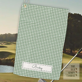 Gingham Patroon in Groen met Naam Golfhanddoek