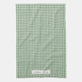 Gingham patroon in het groen met naam theedoek