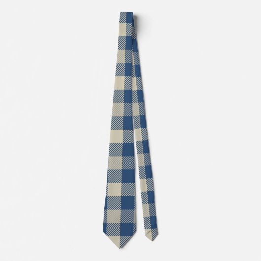 Gingham Patroon in Navy Blue, Crème Stropdas (Voorkant)