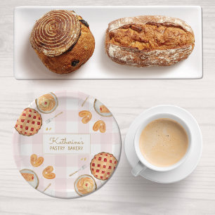 Gingham Patroon Waterverf Gebak Bakken Bakkerij Papieren Bordje