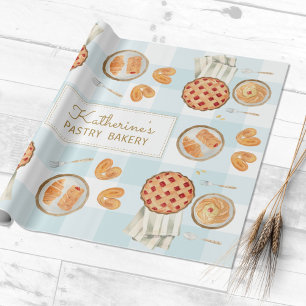 Gingham Patroon Waterverf Gebak Bakkerij Cadeaupapier