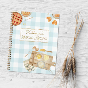 Gingham Patroon Waterverf Gebak Bakrecept Notitieboek