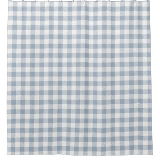 Gingham Pattern Coastal Checkered White Muted Blue Douchegordijn