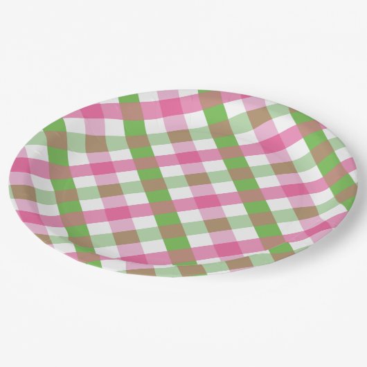 Gingham Pattern Green and Pink Papieren Bordje (Gekanteld)
