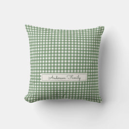 Gingham Pattern in Green with Family Name Kussen