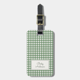 Gingham Pattern in Green with Name and Contact Bagagelabel