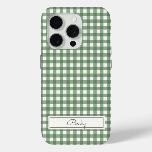 Gingham Pattern in Green with Name Case-Mate iPhone Case (Achterkant)