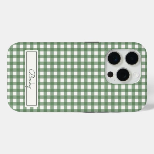 Gingham Pattern in Green with Name Case-Mate iPhone Case (Achterkant (horizontaal))