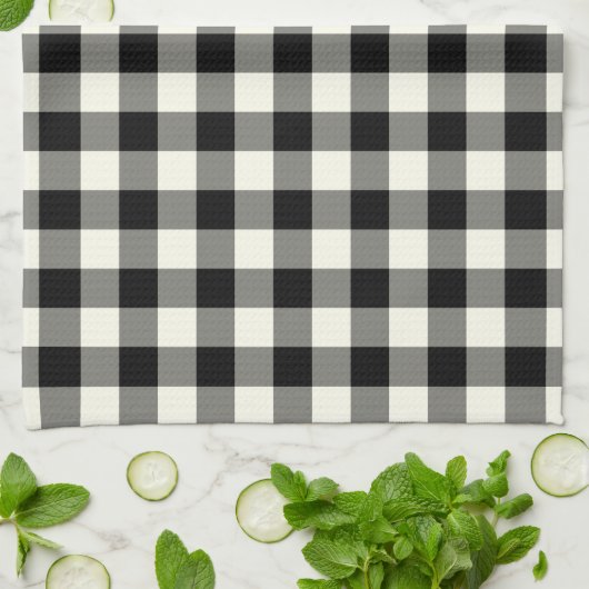 Gingham Pattern Kitchen Towel in Black and White Theedoek (Gevouwen)
