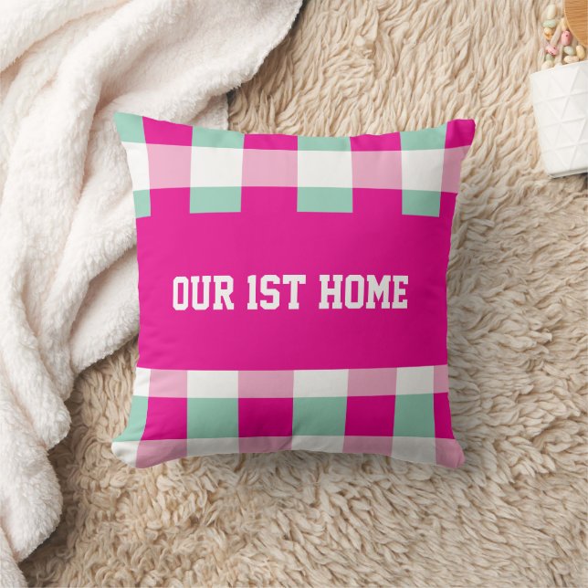 Gingham Pattern Ons 1st Home Sierkussen (Deken)