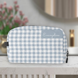 Gingham Pattern Plaid Preppy Check Blue White Name Toilettasje