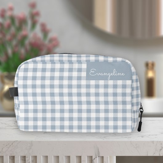 Gingham Pattern Plaid Preppy Check Blue White Name Toilettasje