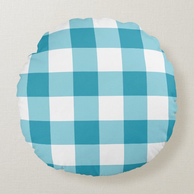 Gingham Pattern Rond Kussen (Voorkant)