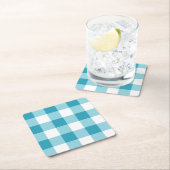 Gingham Pattern Vierkante Kartonnen Onderzetter (Insitu)