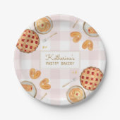 Gingham Pattern Waterverf gebak bakken Bakkerij Papieren Bordje (Voorkant)