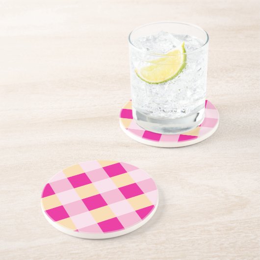 Gingham Pattern Zandsteen Onderzetter (Zijkant)