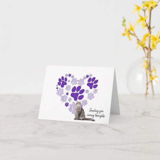 Gingham Pawprint Heart for Loss of Pet Cat Kaart (Gele Bloem)
