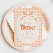Gingham Peach eerste verjaardag uitnodiging