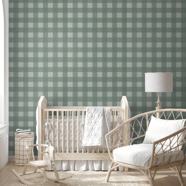 Gingham Peel and Stick Wallpaper - Sage Green Behang (Kinderen)