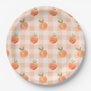 Gingham Perzik Papieren Borden Bordje