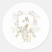Gingham Peter de Konijn Monogram Baby shower Ronde Sticker (Voorkant)