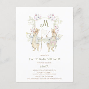 Gingham Peter the Rabbit Twins Baby shower Budget Briefkaart