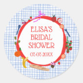 Gingham Picknick Modern Liefdevol Aangepaste Bruid Ronde Sticker (Voorkant)