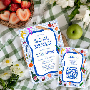 Gingham Picknick Modern Mooie Aangepaste QR Bruids Informatiekaartje