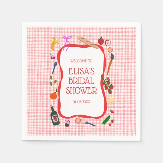 Gingham Picknick Moderne Cute Aangepaste Bruidsdou Servet (Voorkant)