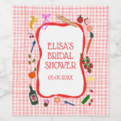 Gingham Picknick Moderne Cute Aangepaste Bruidsdou Wijn Etiket (Enkel label)