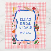 Gingham Picknick Moderne Cute Aangepaste Bruidsdou Wijn Etiket (Enkel label)