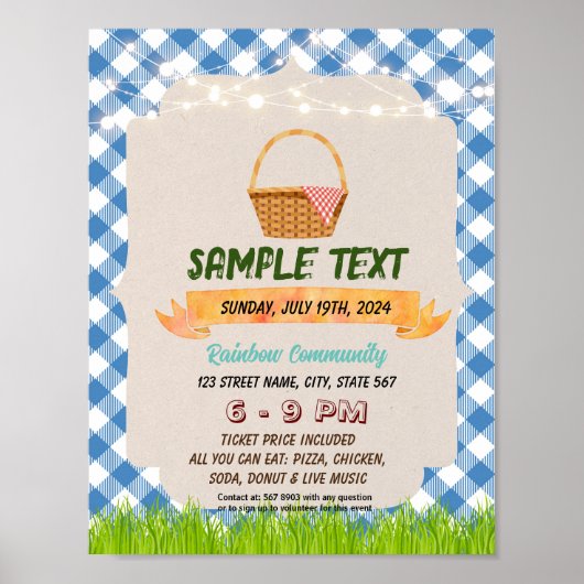 Gingham picknick thema flyer Poster (Voorkant)