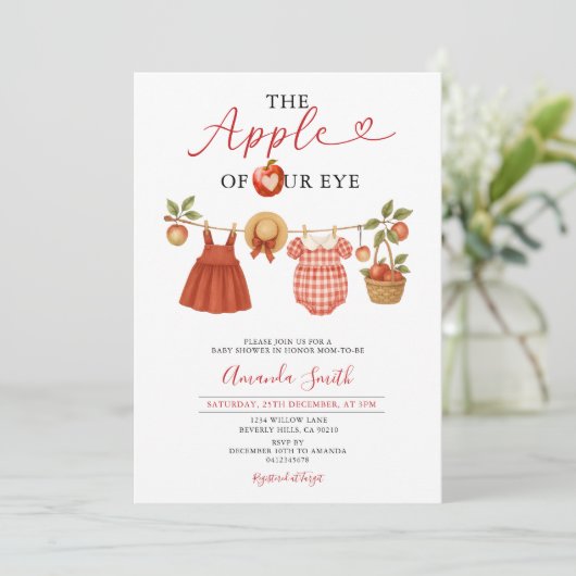 Gingham picknickmand appel van ons oog Baby shower Kaart (Staand voorkant)