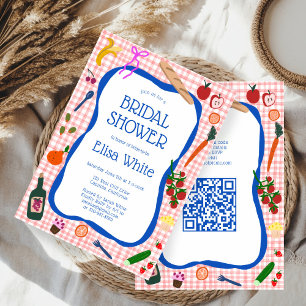 Gingham Picnic Modern Schattige AANGEPAST QR-Vrijg Kaart