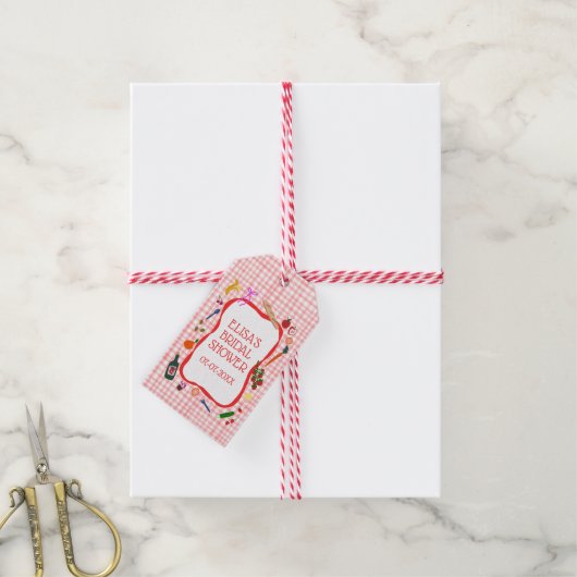 Gingham Picnic Modern Schattige Vrijgezellenfeest  Cadeaulabel (Met Touw)