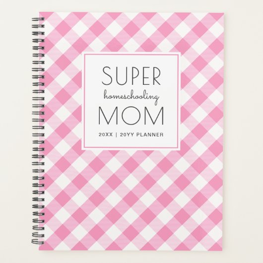 Gingham Pink en White Super Homeschool Mam Planner (Voorkant)