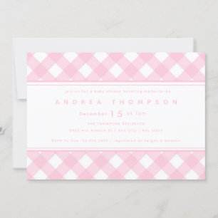 Gingham Pink Meisje Baby shower Uitnodiging