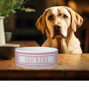 Gingham Pink Plaid Gepersonaliseerde naam Voerbakje